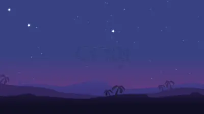 Arrivée des rois mages au loin dans un style flat avec un scrolling panoramique jusqu'à la crèche